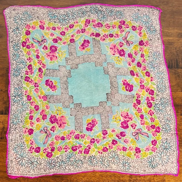 Vintage Accessories - Vintage Delicate Chiffon Bright Florals Handkerchief